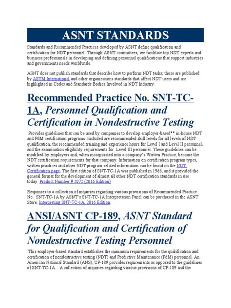 asnt requirements hardness testing personnel|ASNT Recommended Practice No. SNT.